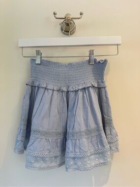 Light Blue Smocked Tiered Mini Skirt